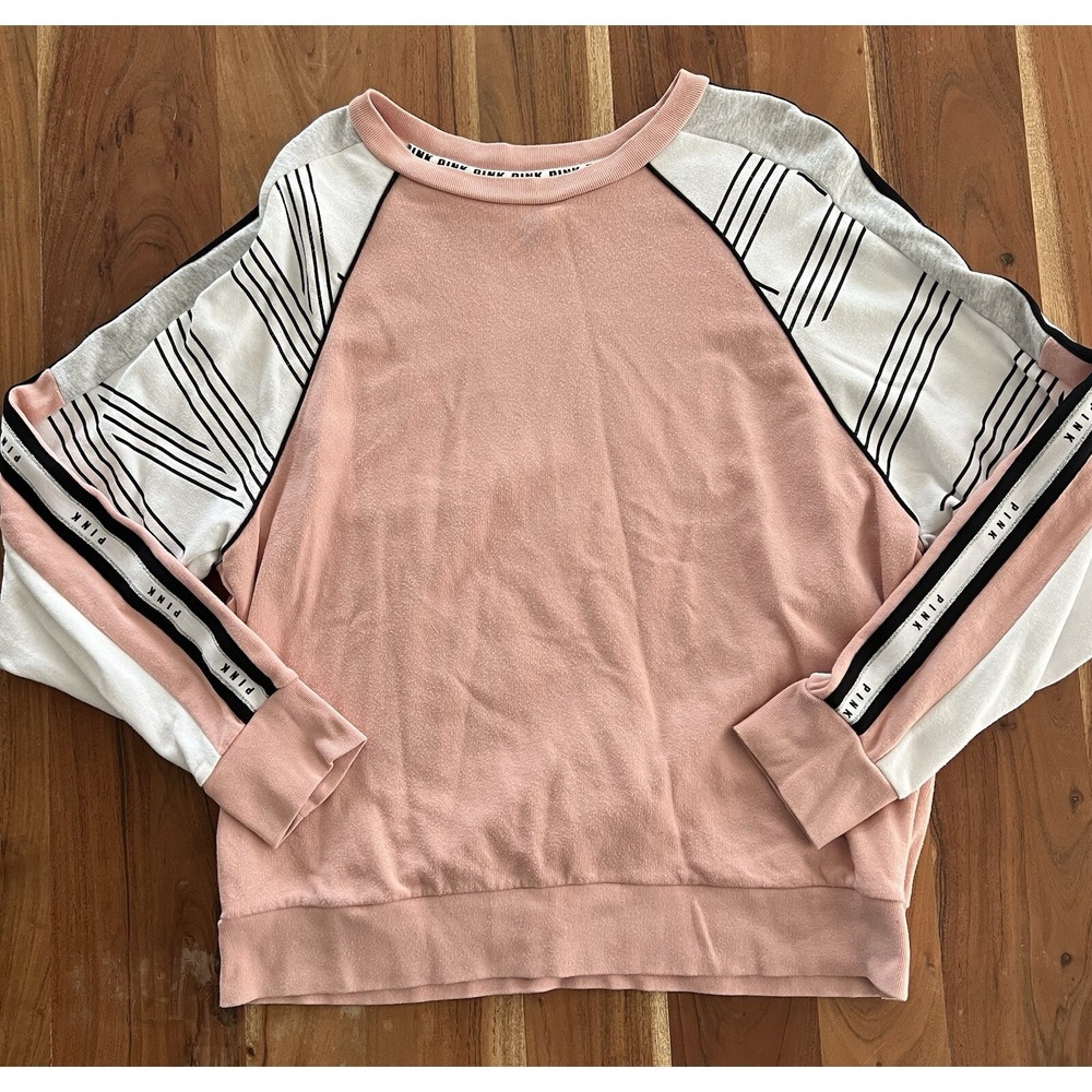 Victorias Secret PINK Colorblock Logo Tape Sweatshirt Pink Grey White Medium